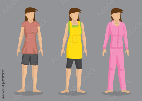 Women in Home Clothes Vector Character Illustration