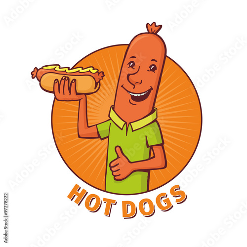 vector cartoon character sausage sells hot dogs
