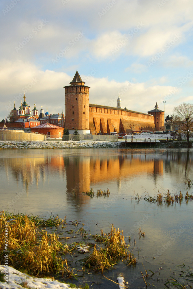 KOLOMNA, RUSSIA - November, 2013: Kolomna Kremlin and its reflec