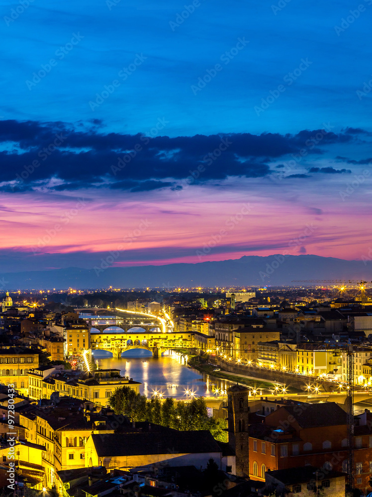 Panoramic sunset in  Florence - obrazy, fototapety, plakaty 