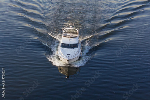 White boat on the water. Top view © DmyTo
