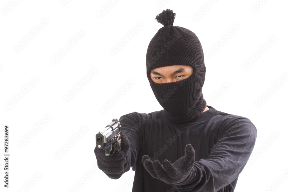 Burglar holding hand gun Burglar holding hand gun