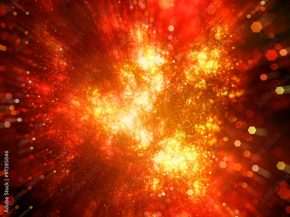 Fototapeta premium Fiery explosion in space with particles