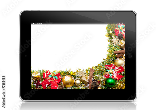 Christmas tablet  isolated over white background.  Merry Christm