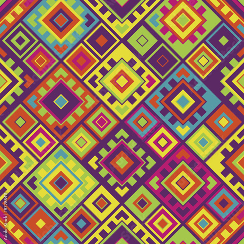 Wallpaper Mural Vector seamless pattern. Stylish textile print with geometric bright design. Colorful fabric background with random colored squares. Torontodigital.ca