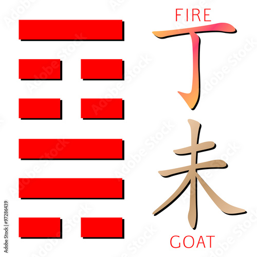 Feng shui, bazi, fire, goat, din, goat, zodiac, 60 dzja dzi, 
i-ching, i ching, suan kun da gua, hexagram, chinese, red