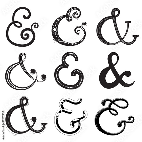 Collection of doodle ampersands for wedding design