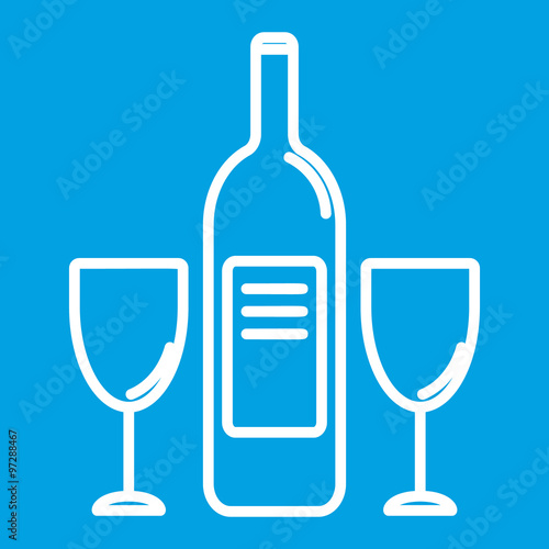 Wine bottle and glases thin line icon