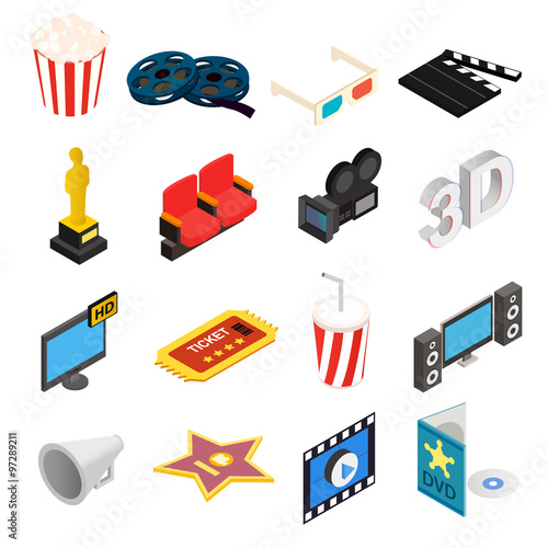 Cinema isometric 3d icons set photo