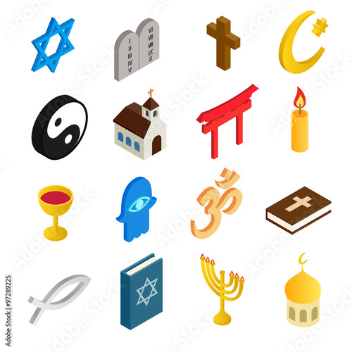 Religion isometric 3d icons set
