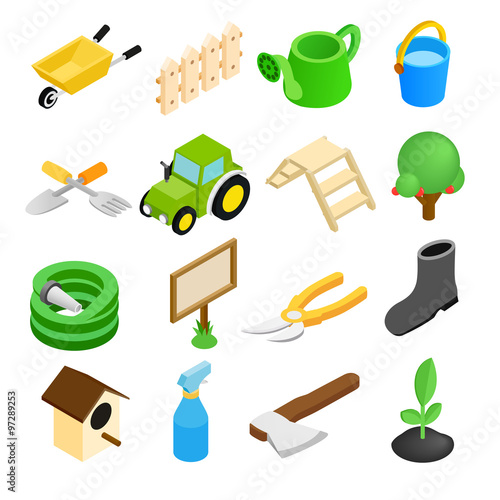 Garden isometric 3d icons set