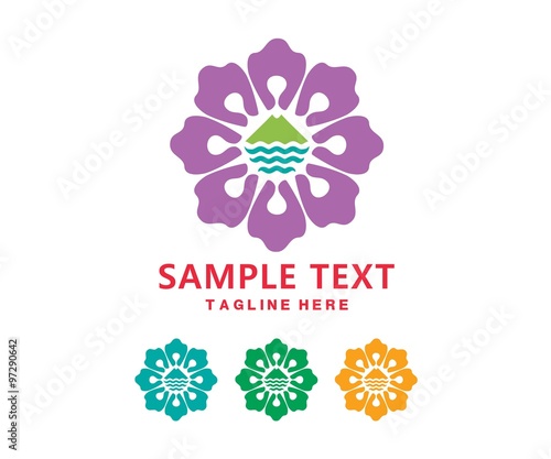flower mountain sea ecology logo
