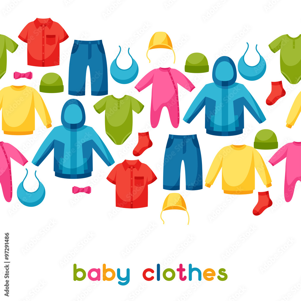 Baby clothes. Seamless pattern with clothing items for newborns and children Baby clothes. Seamless pattern with clothing items for newborns and children