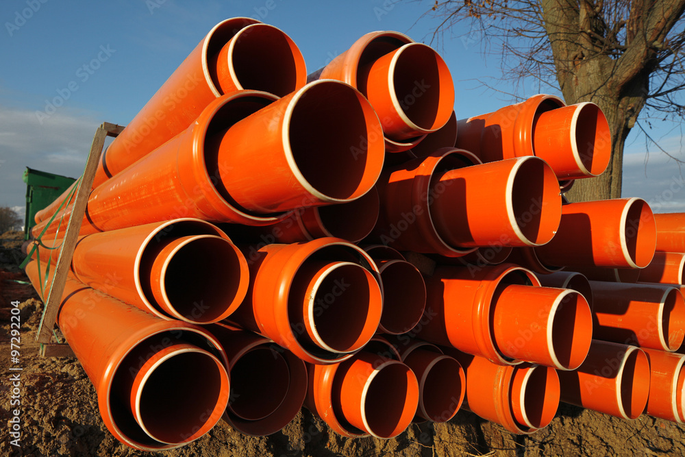 red plastic water pipes construction site red plastic water pipes construction site