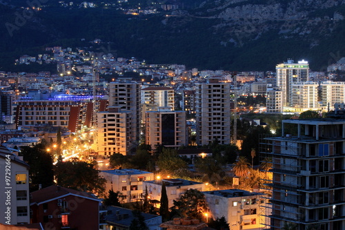 City in mountains in the evening, kind from above. © rospoint