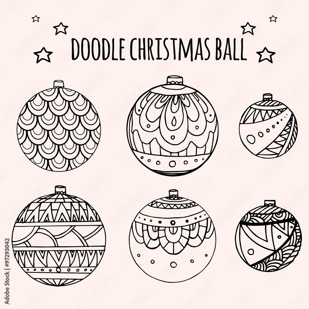 Set of black and white Christmas balls Stock Vector | Adobe Stock