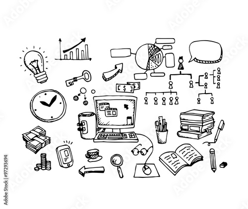 Vector set of Hand drawn sketch doodles in Business concept