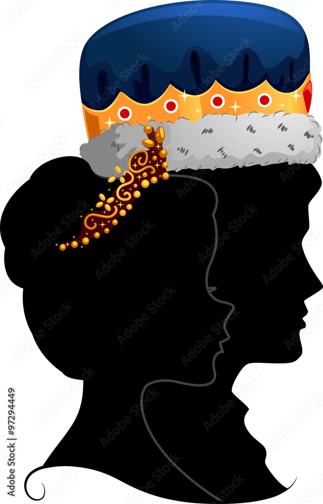 Couple King Queen Silhouette Profile Stock Vector