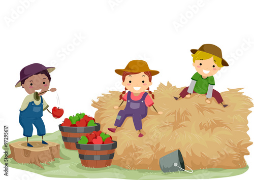 Stickman Kids Hay Apples