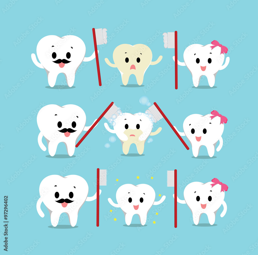 Vector of Cute healthy white teeth family helping brushing their son for Health care Vector of Cute healthy white teeth family helping brushing their son for Health care