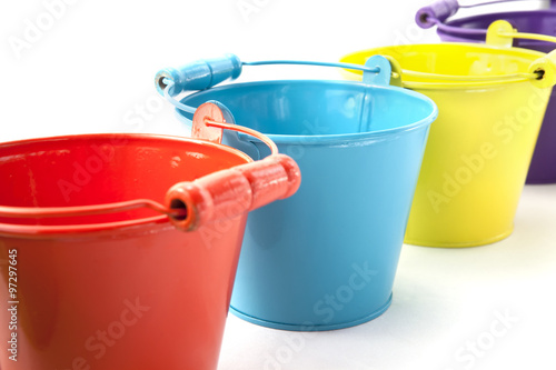 Colorful small bucket on white background