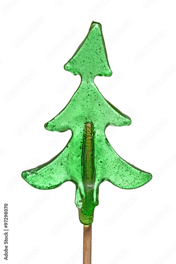 Candy christmas tree lollipop isolated over white Candy christmas tree lollipop isolated over white