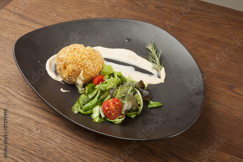 fried mozzarella with grilled vegetables..