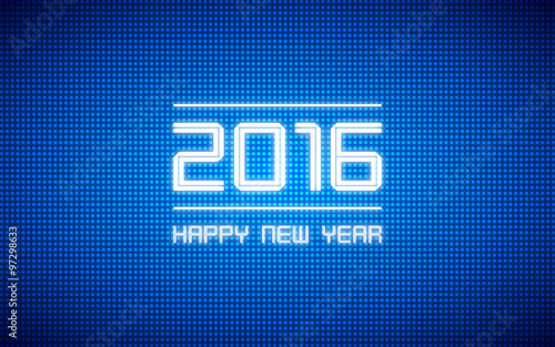 happy new year 2016 and led light pattern on dark blue background (vector)