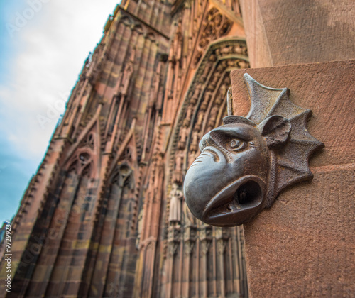 Sculpture of gargoyle, Cathedral of Our Lady of Strasbourg, Alsace, France photo