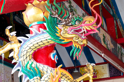 Ceramic Chinese dragon on the public temple