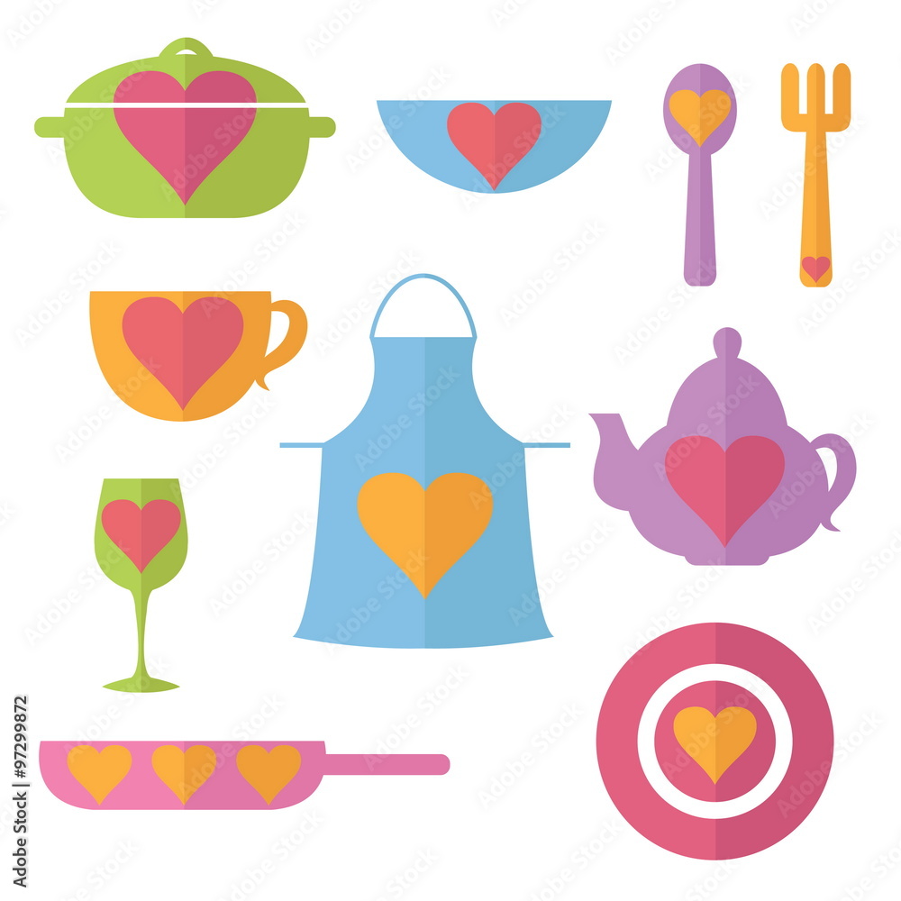 Illustration set flat icon of kitchen. Vector Illustration set flat icon of kitchen. Vector