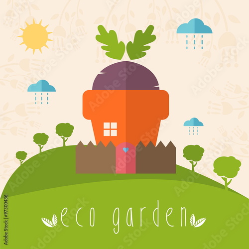 Illustration concept of garden pot with vegetables. Vector