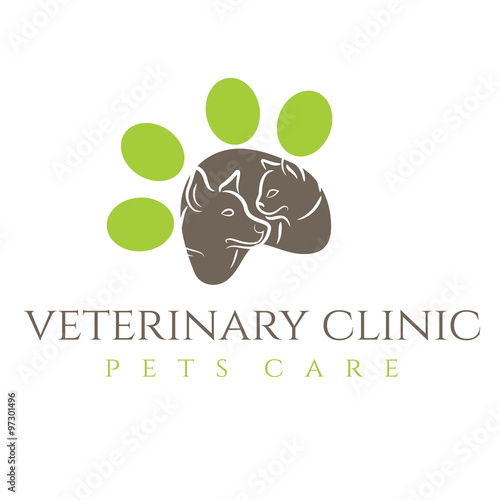 Illustration icon veterinary clinic with cat and dog