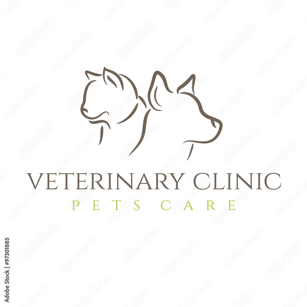 Fototapeta Illustration icon veterinary clinic with cat and dog