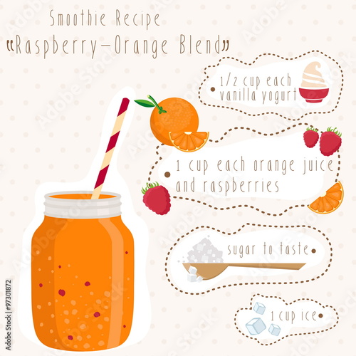 Illustration of smoothie recipe in bank mason with straw. Vector