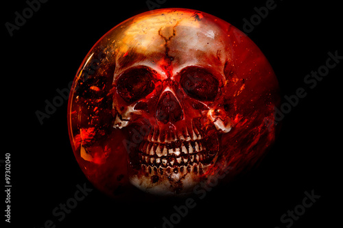 Abstract image.Red ball glass sphere  look like Mars and the sku