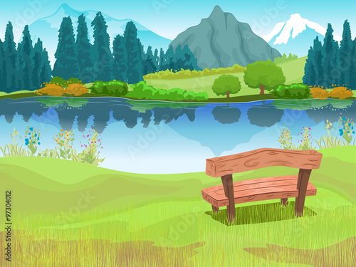 Bench Lake Mountain Scene
