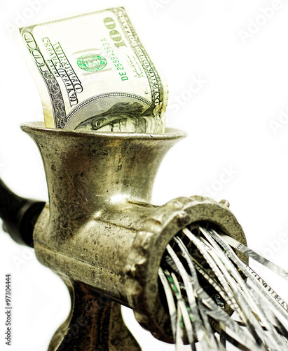 Bilde på lerret 100 dollar bill in a meat grinder