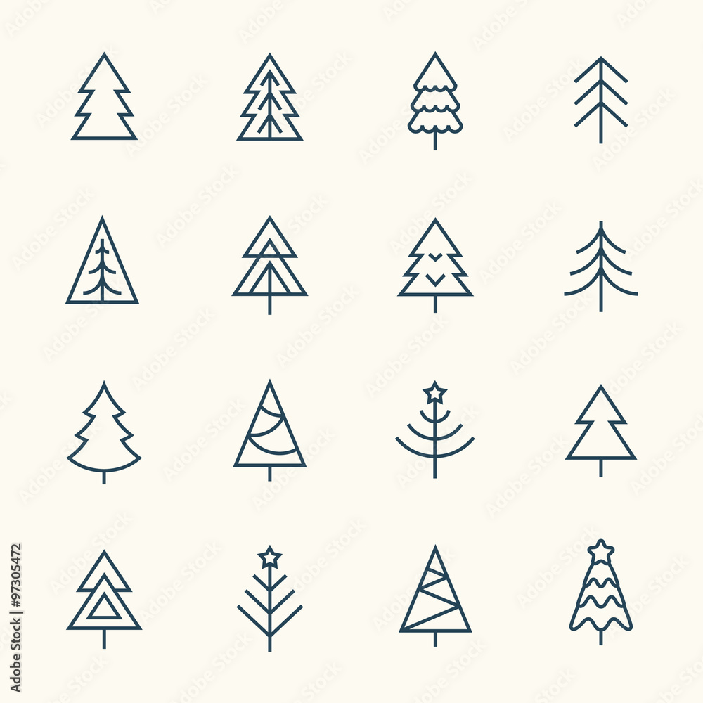 Christmas tree line icon set