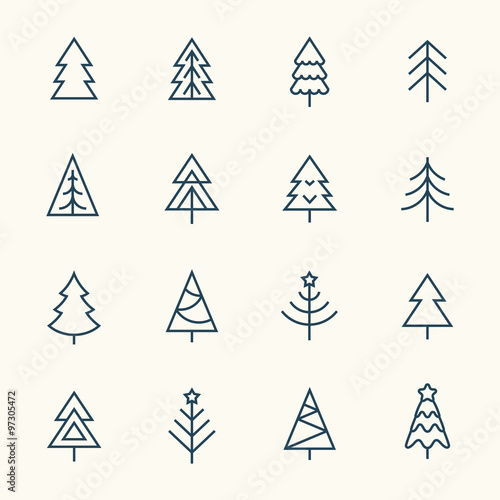 Christmas tree line icon set