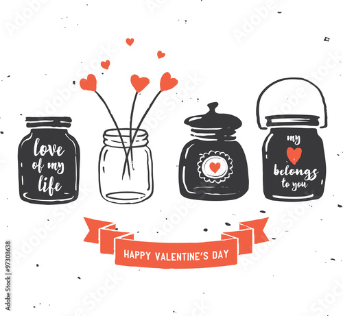 hand drawn mason jar collection, love quotes