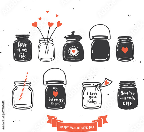 hand drawn mason jar collection, love quotes