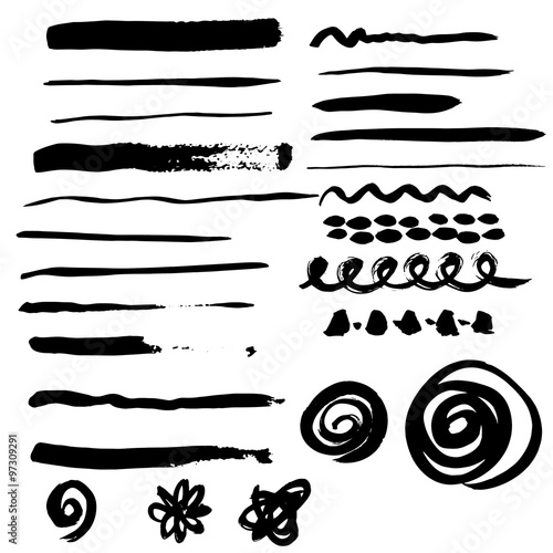  Different grunge brush strokes.Vector