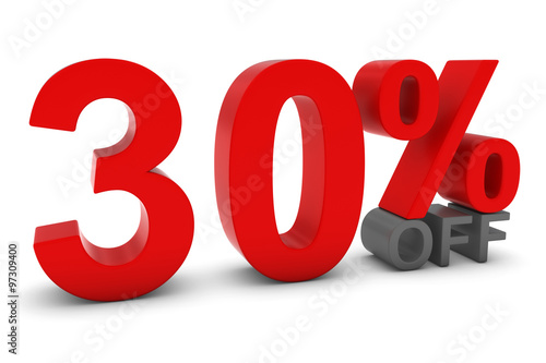30% OFF - Thirty Percent Off 3D Text in Red and Grey