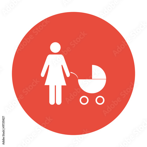 Woman with pram pictogram flat icon