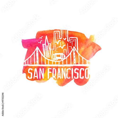 Skyline of San Francisco in watercolor. Vector