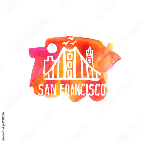 Skyline of San Francisco in watercolor. Vector
