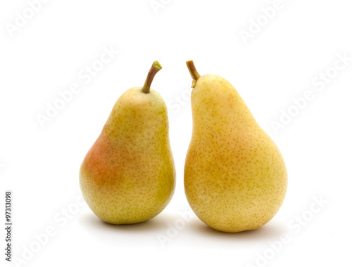 fresh pears are yellow on a white background