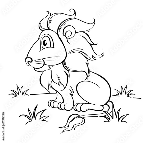Cute cartoon lion. Black and white illustration for coloring book © alka5051