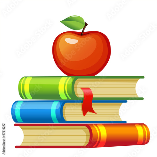 Red apple on a pile of books